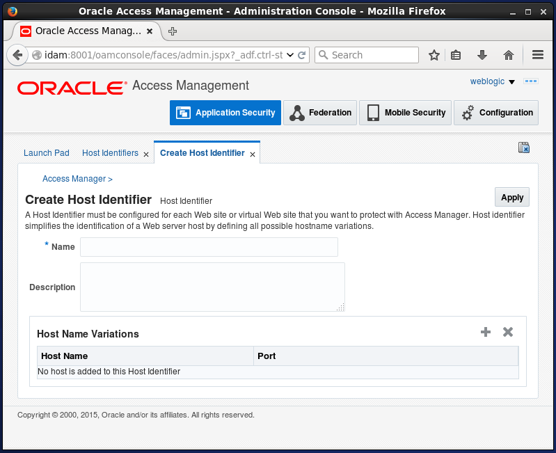 Create Oracle Access Manager (OAM) Host Identifiers: definition