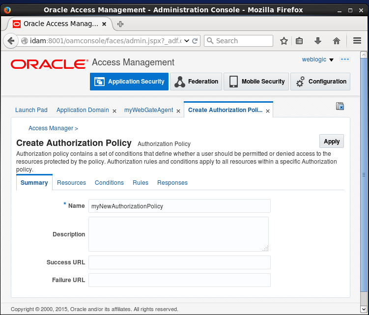 Create Oracle Access Manager (OAM) Authorization Policy: ap Summary