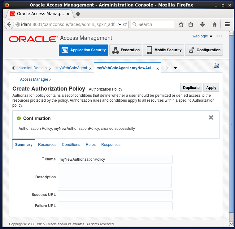 Create Oracle Access Manager (OAM) Authorization Policy: created
