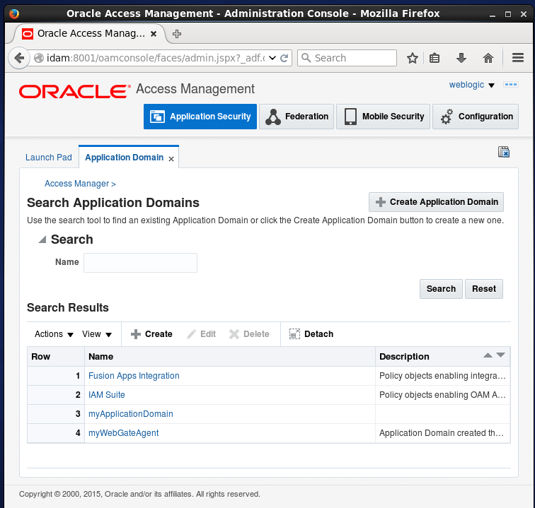Create Oracle Access Manager (OAM) Resource: Application Domain