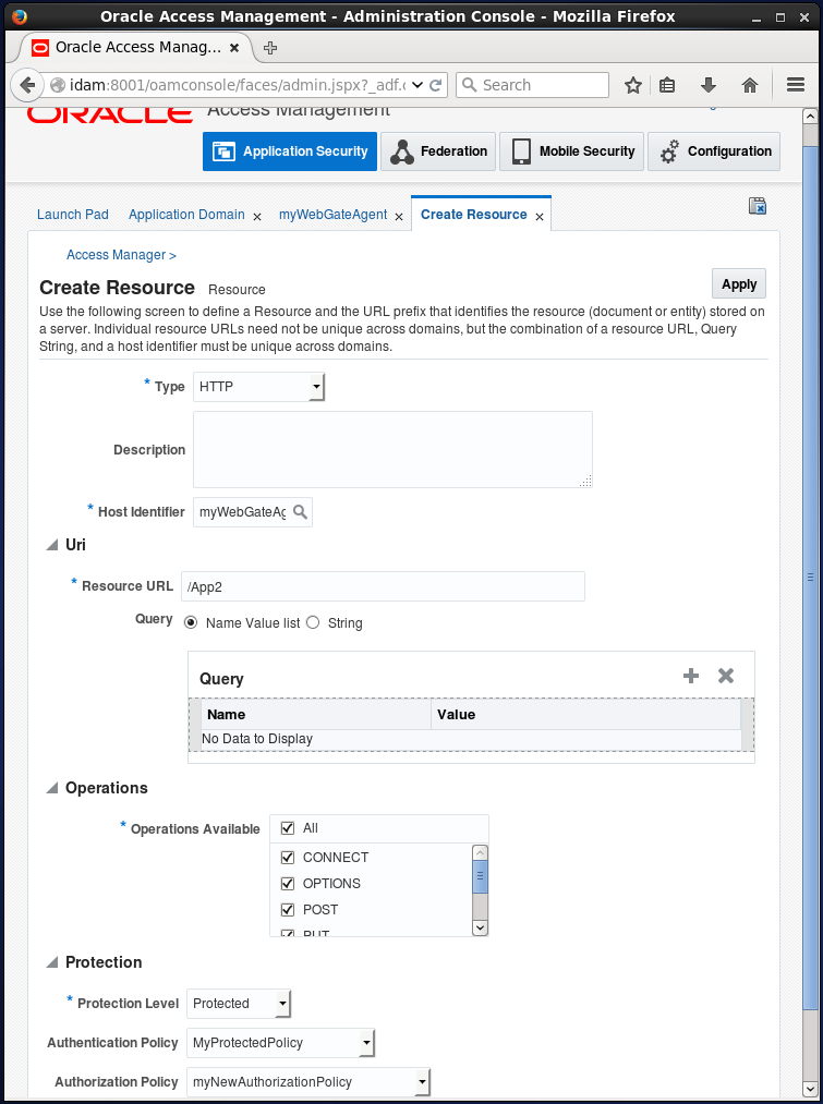 Create Oracle Access Manager (OAM) Resource: Create Resource