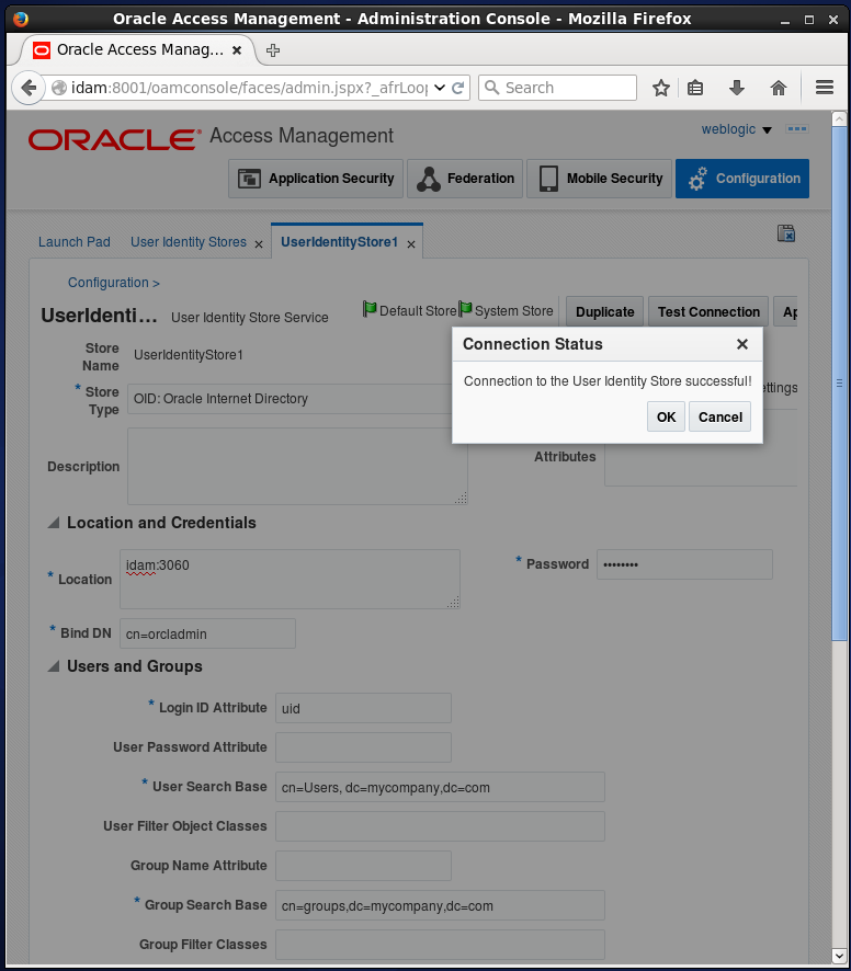 change embedded ldap server to oracle internet directory: oid test connection