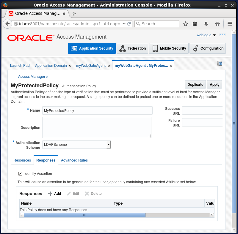 Pass one or more variables to the application after authentication with oracle access manager: responses tab
