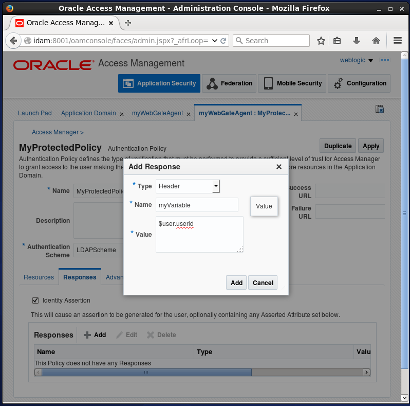 Pass one or more variables to the application after authentication with oracle access manager: add response