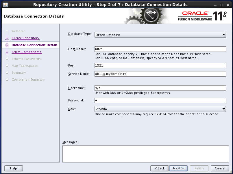run RCU repository creation utility for oracle OID: database connection