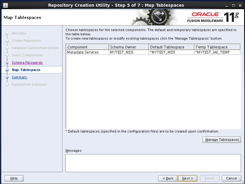 run RCU repository creation utility for oracle OID: map tablespaces