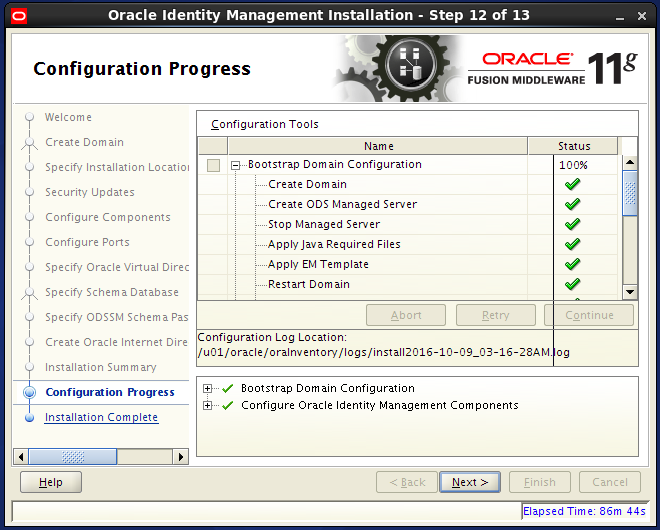 Configure Oracle Internet Directory (OID): installation progress