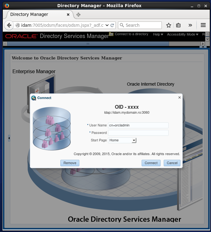 Create a user into the Oracle Internet Directory: connect