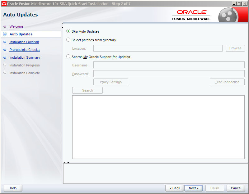 Install Oracle SOA 12c software on Windows: auto updates
