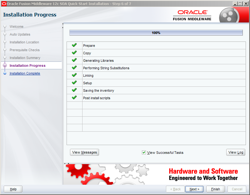 Install Oracle SOA 12c software on Windows: installation progress