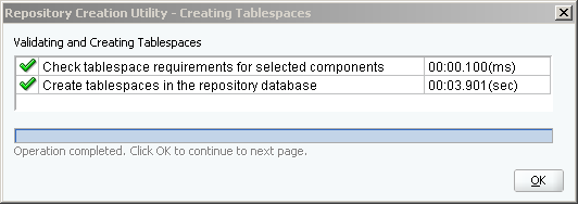 Run RCU (Repository Creation Utility) for Oracle SOA 12c on Windows: creating tablespaces