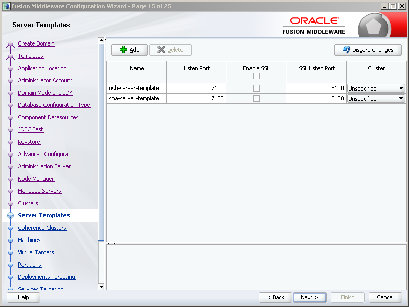 How to configure Oracle SOA 12c software on Windows: server templates