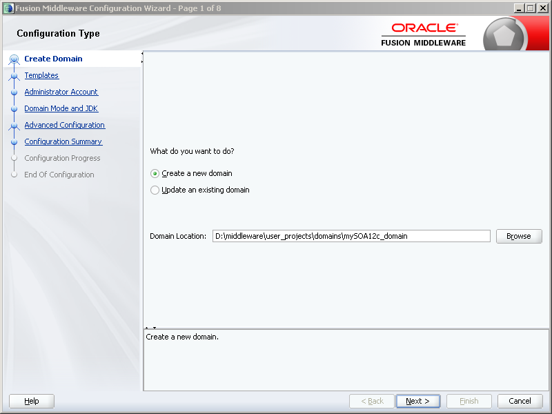 How to configure Oracle SOA 12c software on Windows: create domain