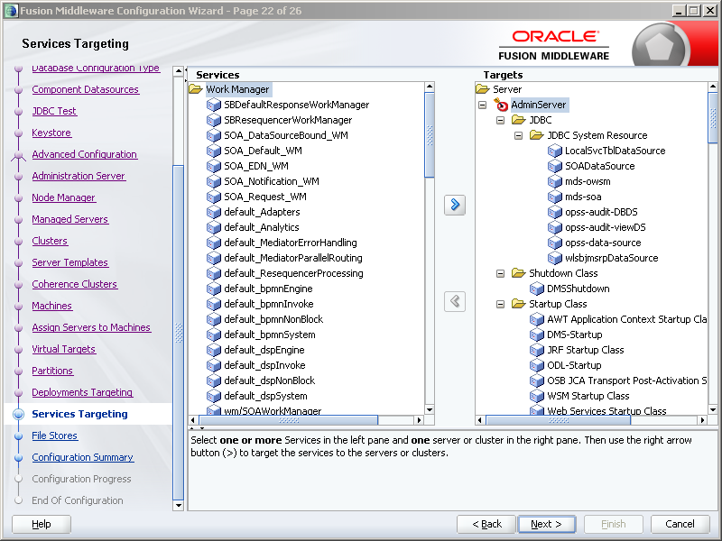 How to configure Oracle SOA 12c software on Windows: service targeting