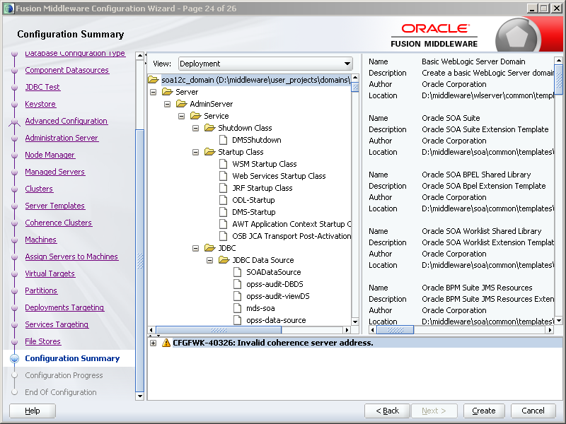 How to configure Oracle SOA 12c software on Windows: configuration summary