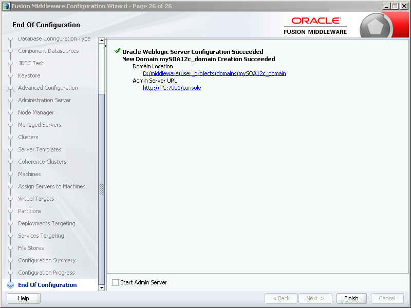 How to configure Oracle SOA 12c software on Windows: configuration end