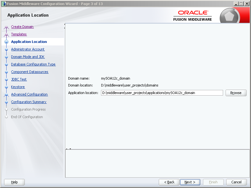 How to configure Oracle SOA 12c software on Windows: application location