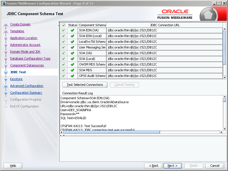 How to configure Oracle SOA 12c software on Windows: jdbc test