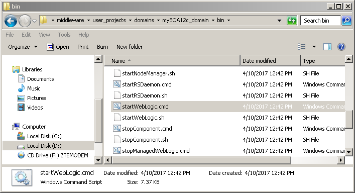 How to start Oracle SOA 12c on Windows: start admin server