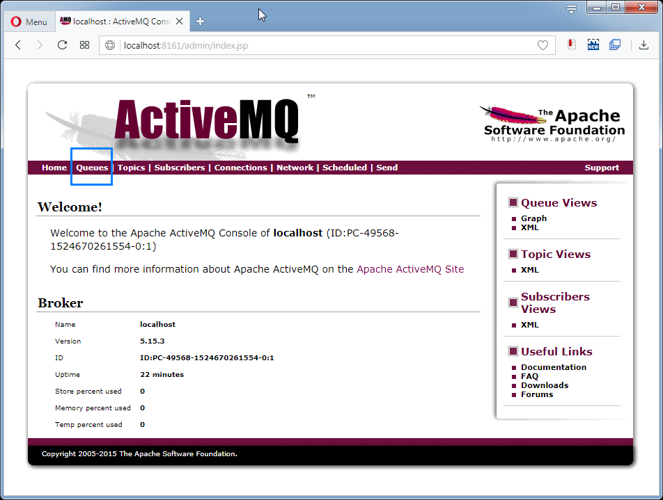 Create ActiveMQ Queue: the admin console