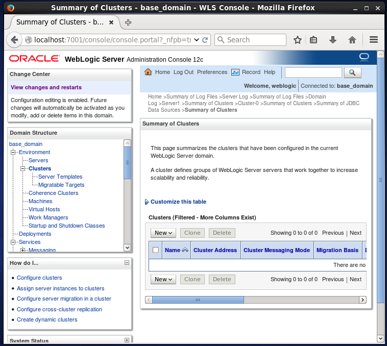 Create WebLogic Cluster: Administration Console
