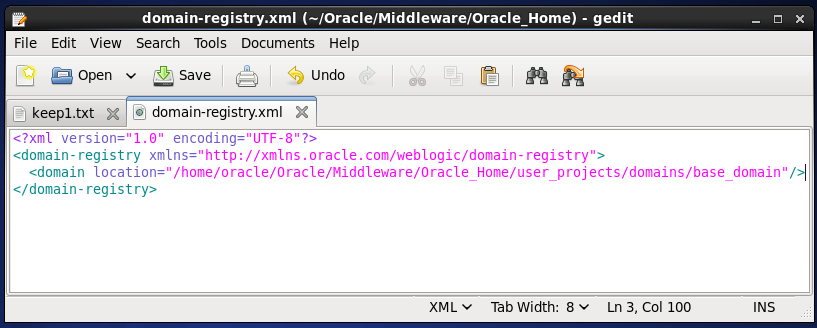 Remove (delete) WebLogic domain : registry.xml content after modification